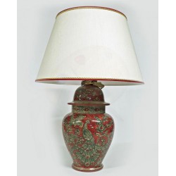 Lampada in ceramica a vaso rosso rubino con paralume H. cm 30+5  - Artigianato Artistico Fatto a Mano