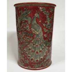 Porta ombrelli in ceramica cilindrico rosso rubino H. cm 52 - Artigianato Artistico Fatto a Mano