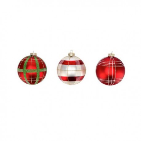 SET 6PZ Pallina vetro effetto tartan.ASS.3 DIAM.12CM