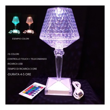 Lampada plexi da tavolo con luce led ricaricabile.MIS.12X12 H25CM