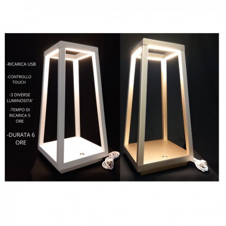 Lanterna metallo da tavolo con luce led ricaricabile.MIS.14X14 H.28,5CM