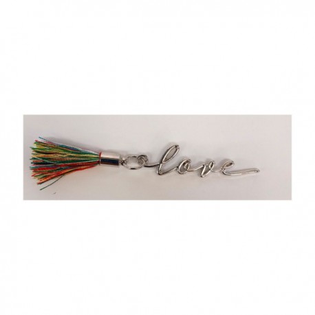 Scritta metallo LOVE con nappa multicolor.MIS.4,5CM (NAPPA ESCLUSA)