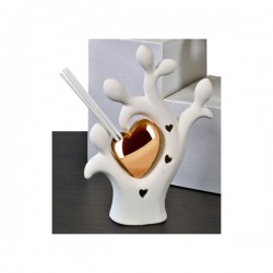 Profumatore in ceramica,albero con cuore e luce led,compreso di scatola.MIS.13X5 H17CM