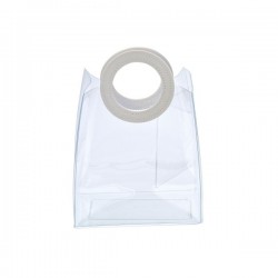 Borsa PVC trasparente con manico in similpelle bianco.MIS.18X9,5 H.19,5CM