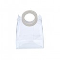 Borsa PVC trasparente con manico in similpelle bianco.MIS.18X9,5 H.19,5CM