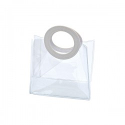 Busta PVC trasparente con manico in similpelle bianco.MIS.17X9,5 H.15,5CM