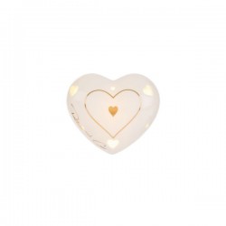 Cuore porcellana con luce led scatola shopper compresa.MIS.9X11X5CM