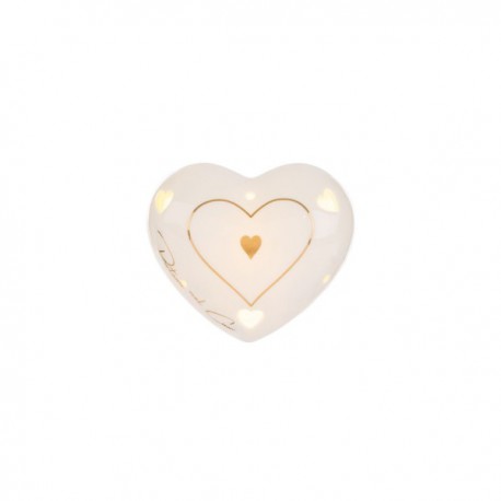 Cuore porcellana con luce led scatola shopper compresa.MIS.9X11X5CM